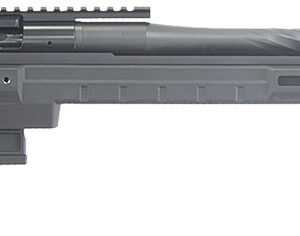 Black bolt-action precision rifle with long barrel