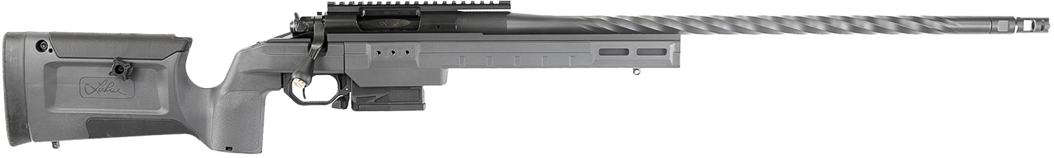 Modern bolt-action precision rifle on white background