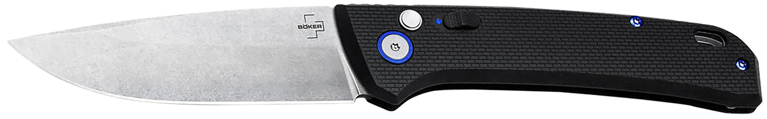 Black-handled folding knife with silver blade