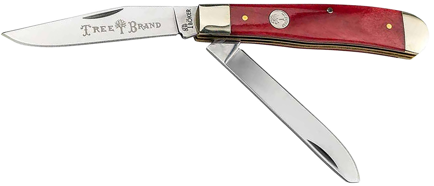 Two-blade folding pocket knife with red handle