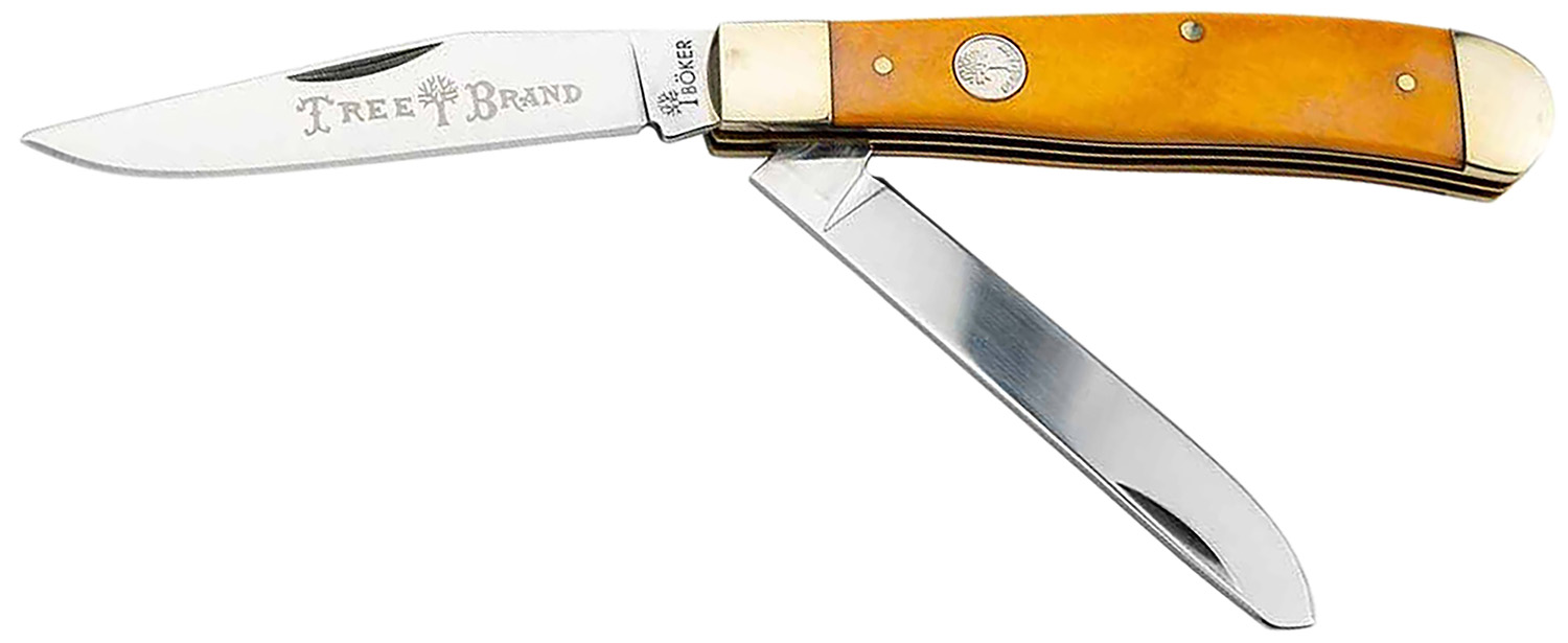 Two-blade folding pocket knife with amber handle