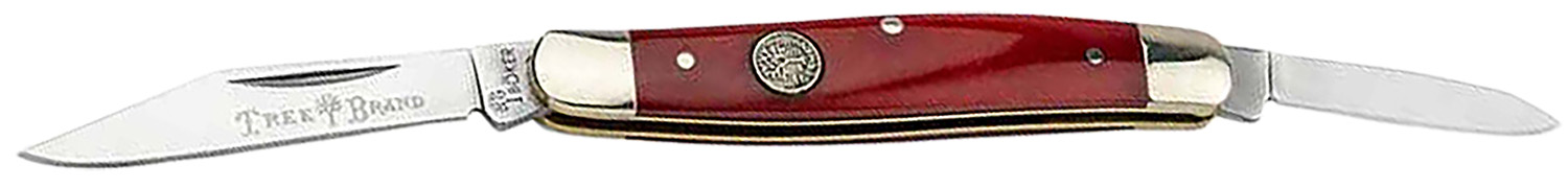 Red-handled folding pocket knife with two blades