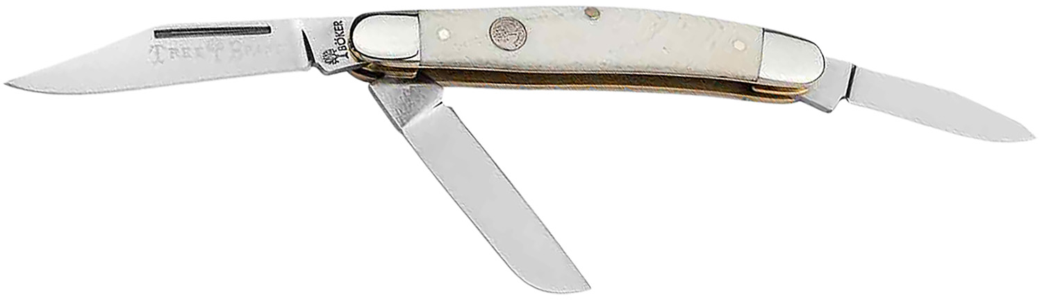 Three-blade folding pocket knife on white background