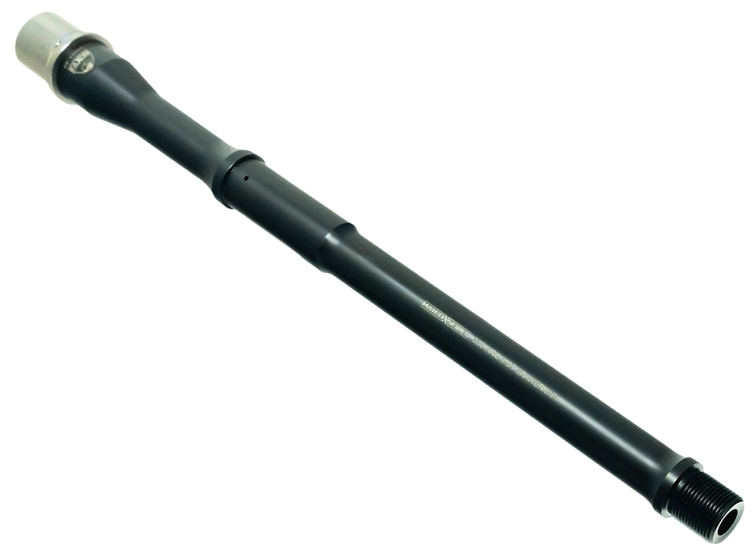Black rifle barrel with threaded muzzle end