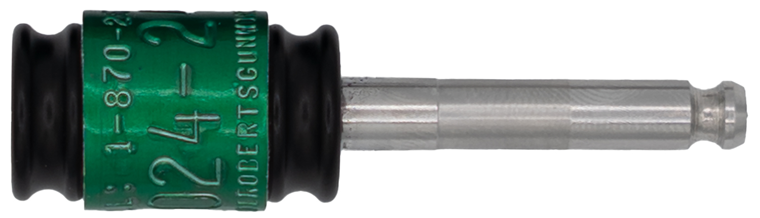 Metal shaft with green numbered collar
