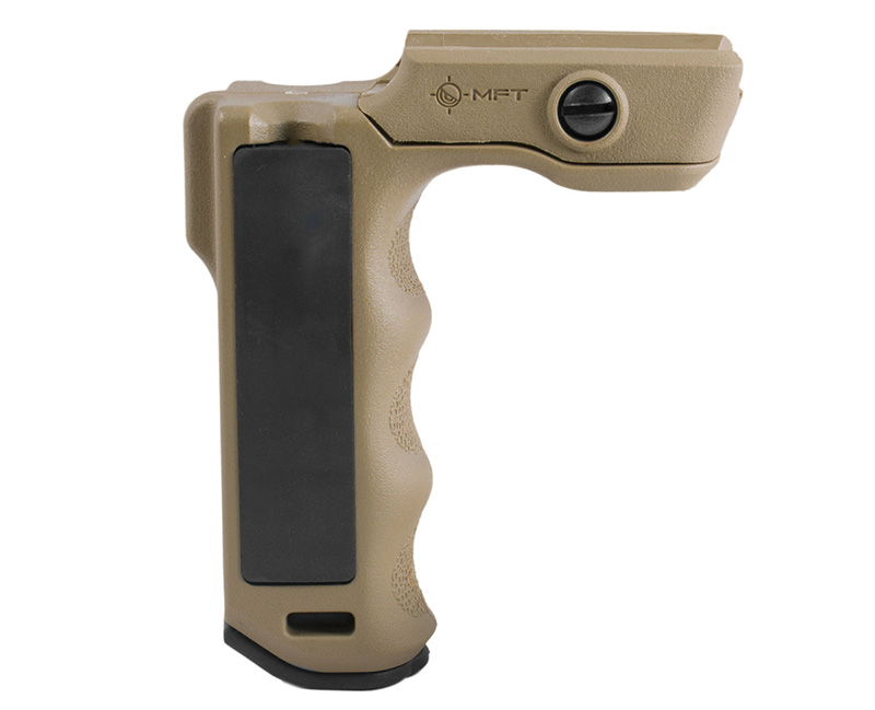 Tan angled foregrip firearm accessory on white background