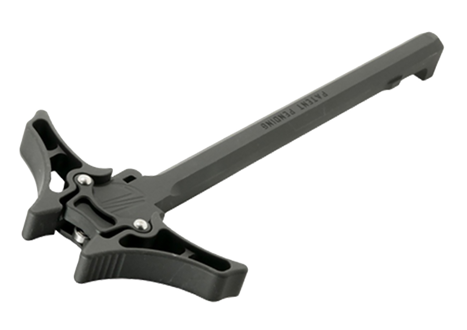 Black AR-15 charging handle on white background