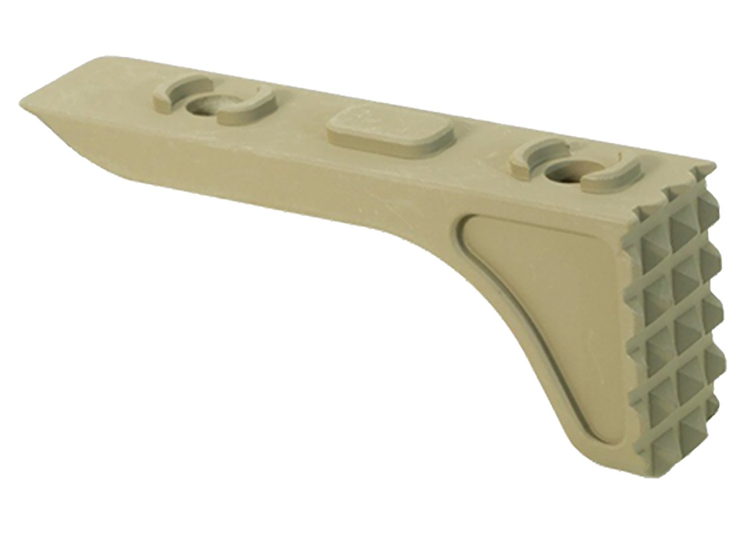 Beige plastic mounting bracket with screw holes