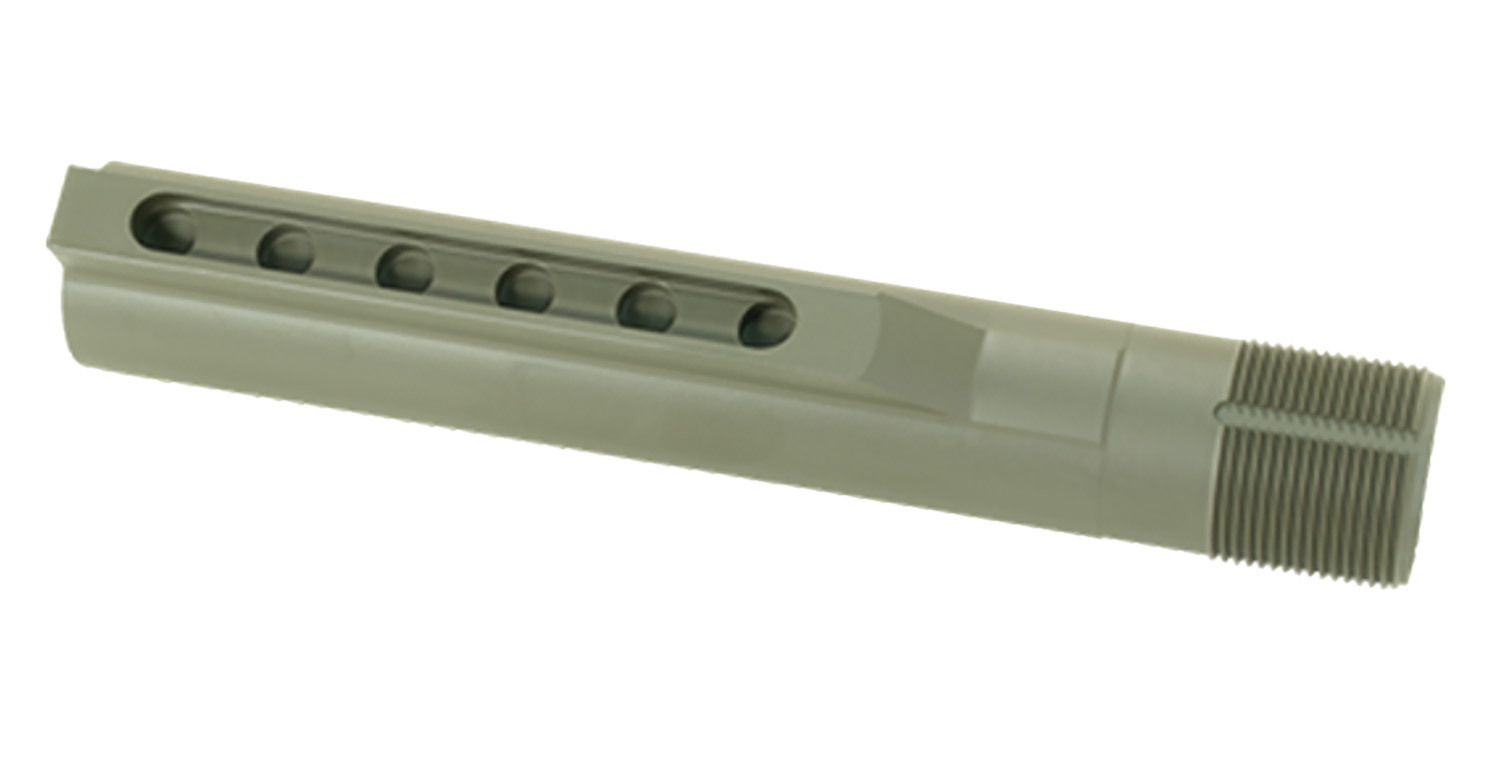 Threaded metal barrel component with vent holes