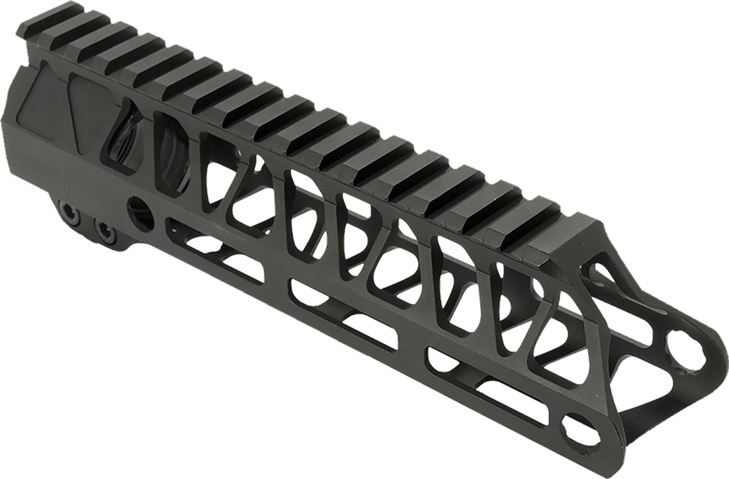 Black aluminum rifle handguard with Picatinny rail