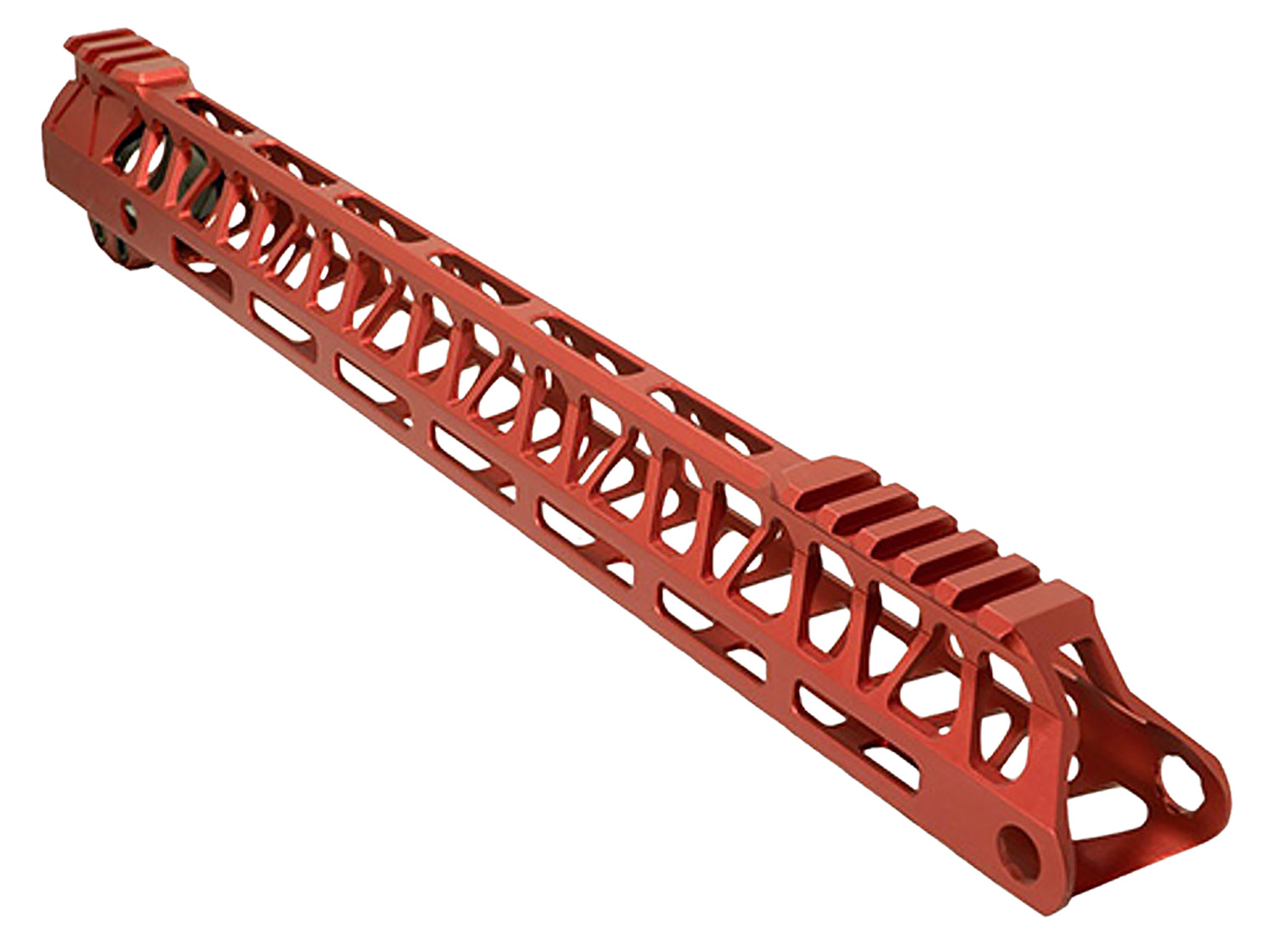 Red aluminum rifle handguard with rail system