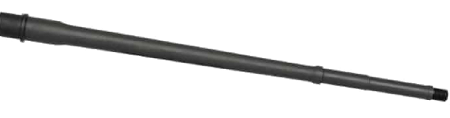 Long black metal barrel on white background