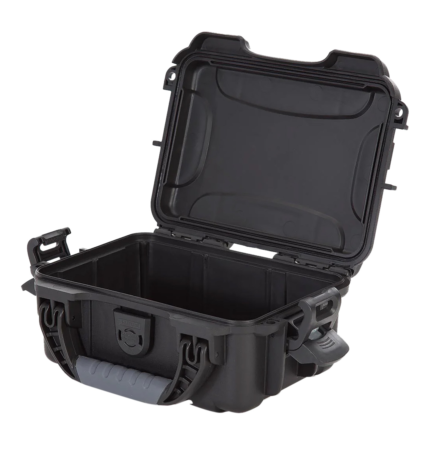 Open black hard-shell protective equipment case
