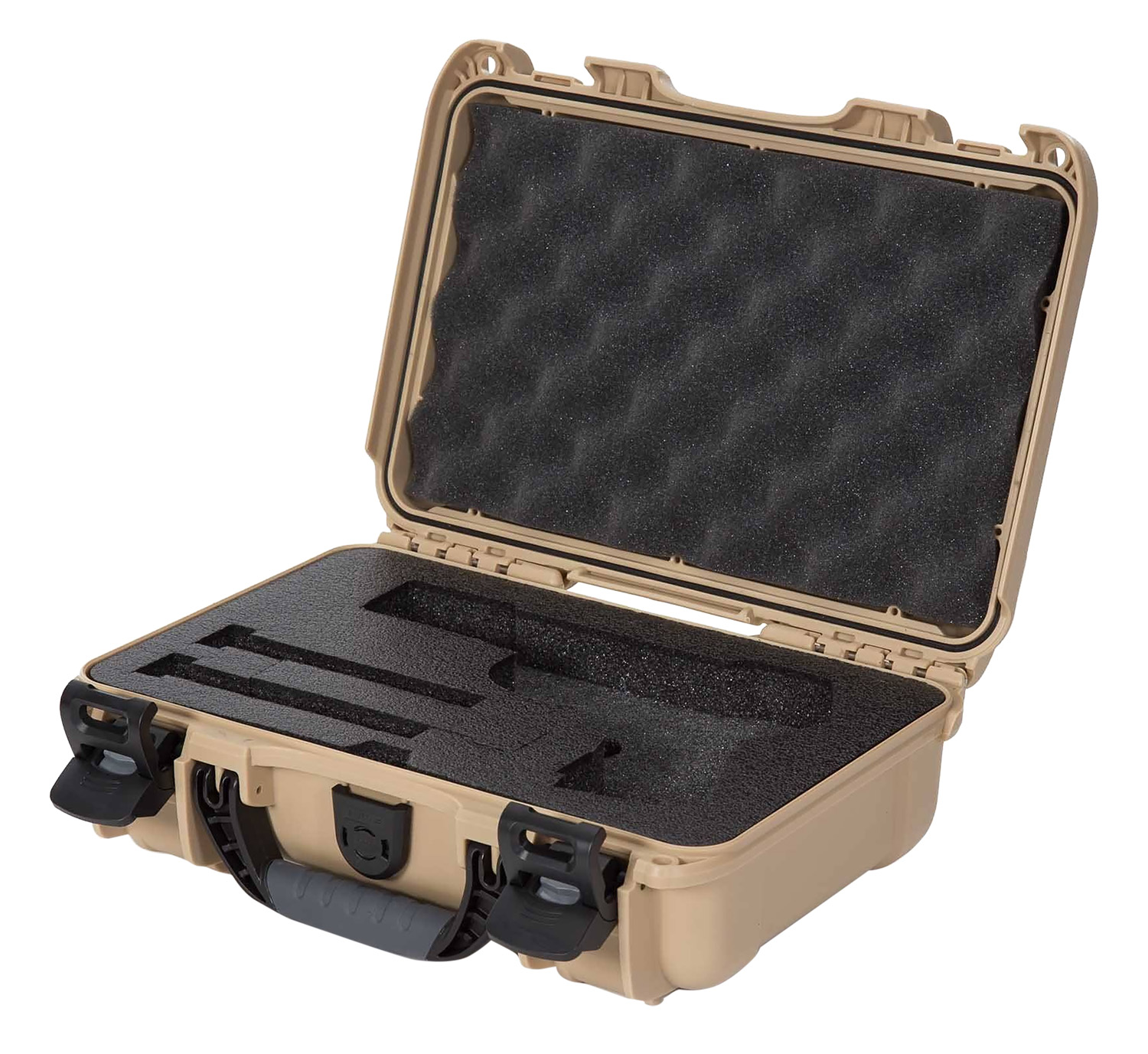 Open tan hard case with foam insert