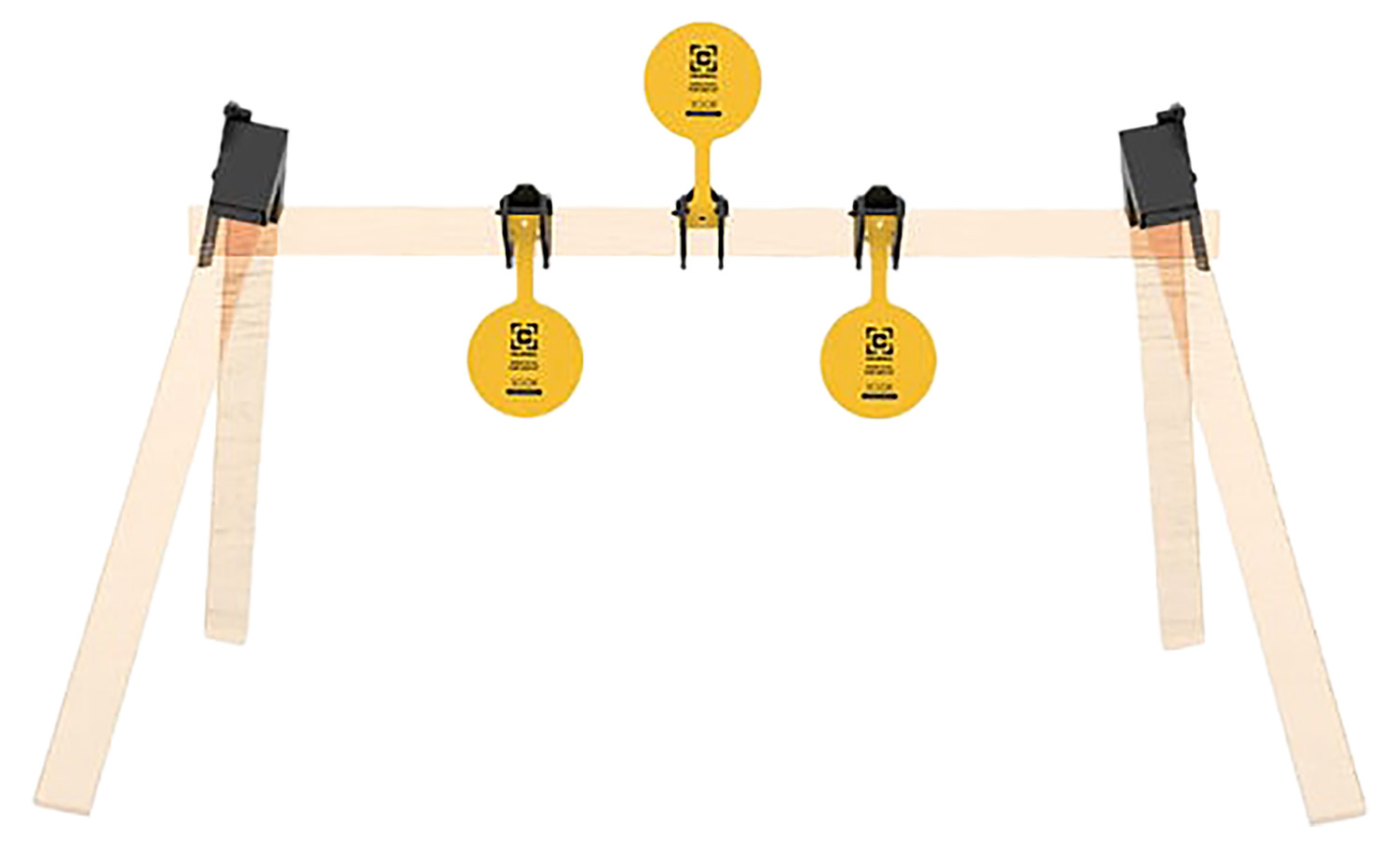 Wooden stand with hanging yellow steel targets
