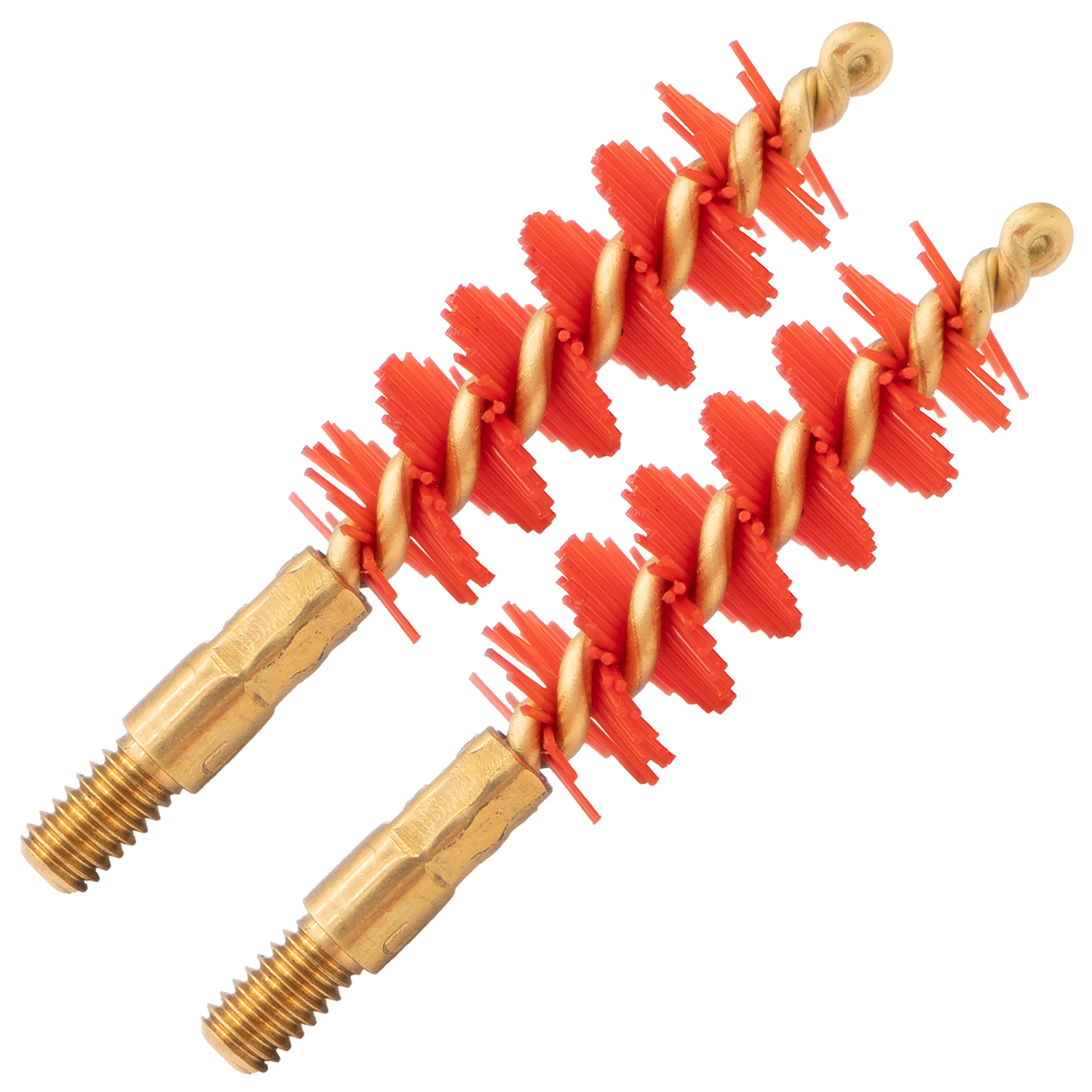 Two brass gun cleaning brushes with red bristles