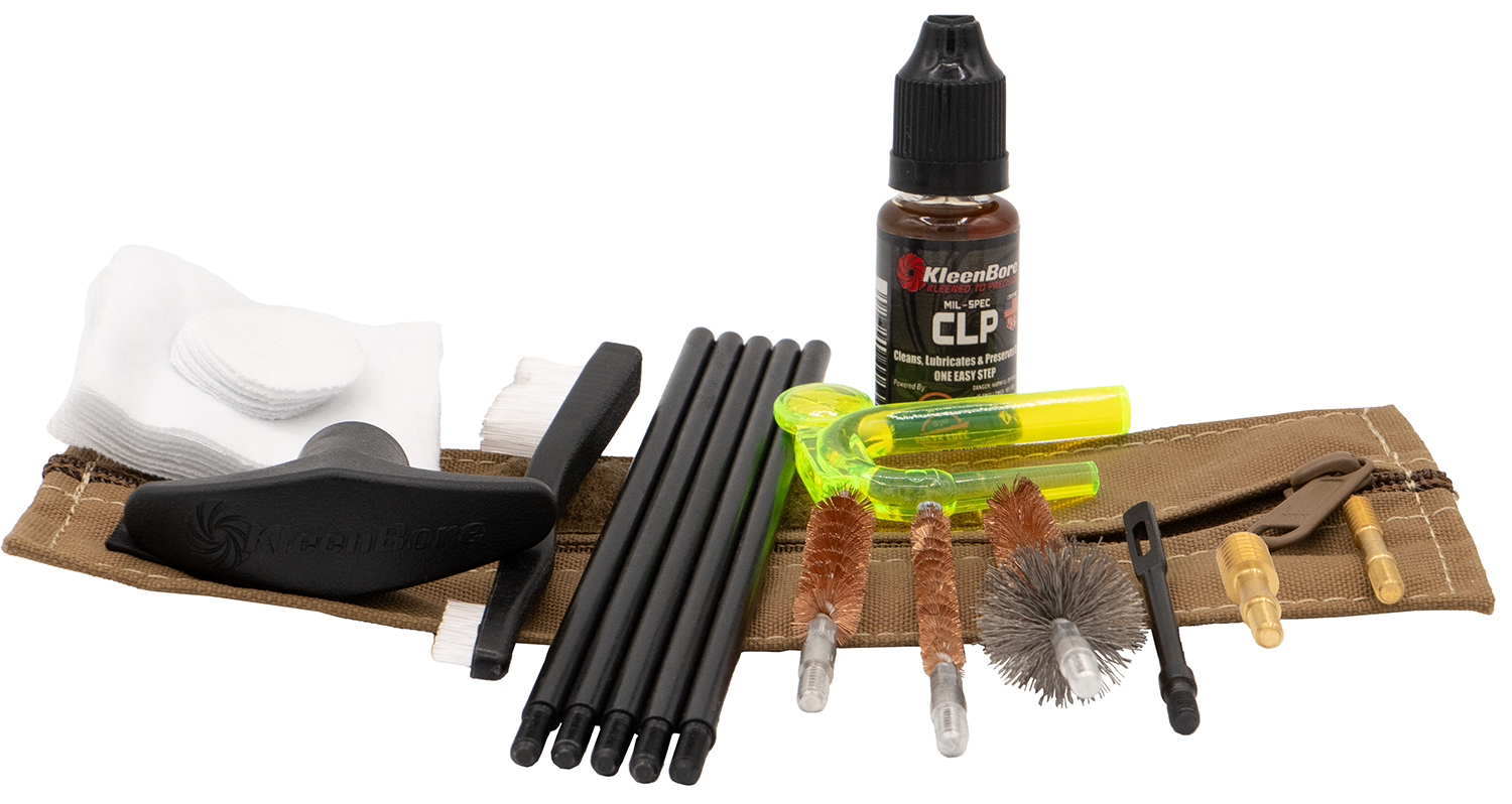 Gun cleaning kit with rods, brushes, oil