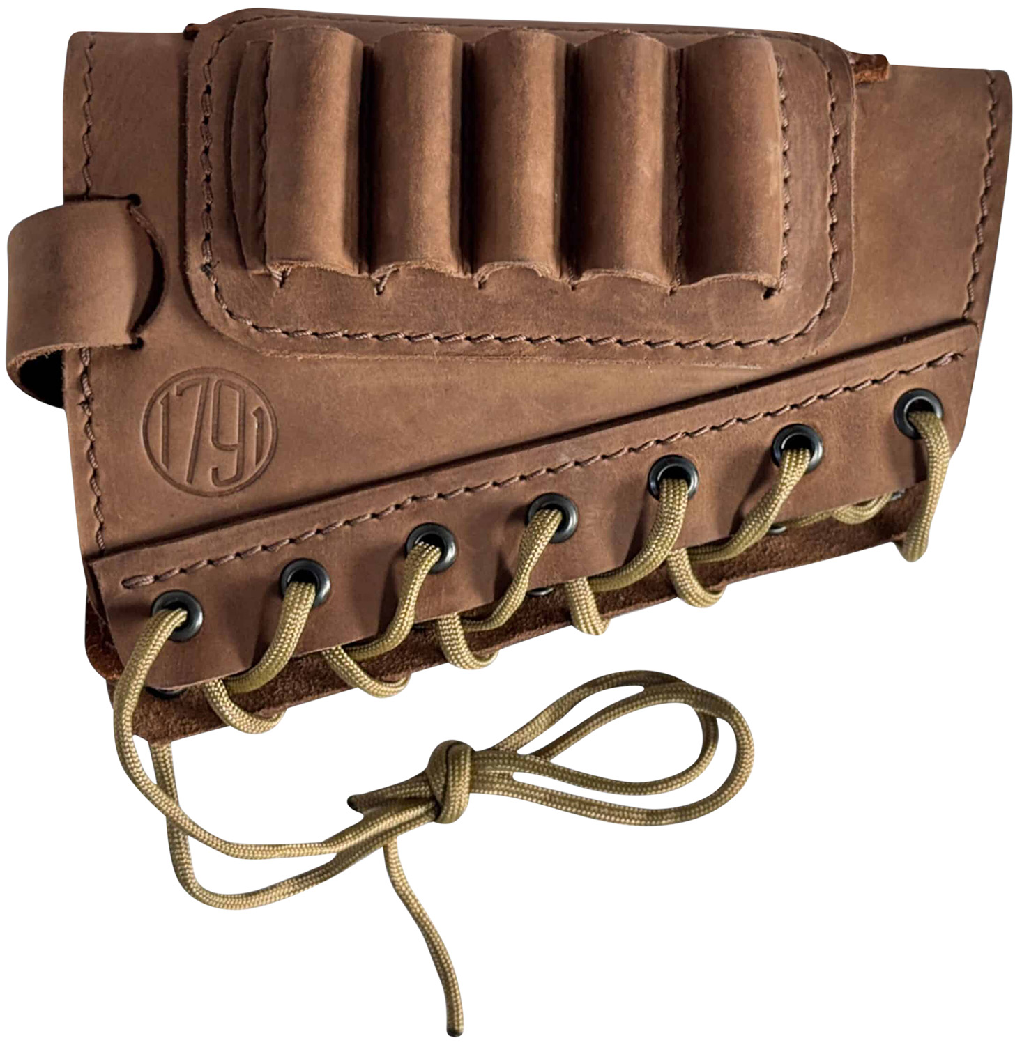Brown leather rifle cartridge holder with lacing