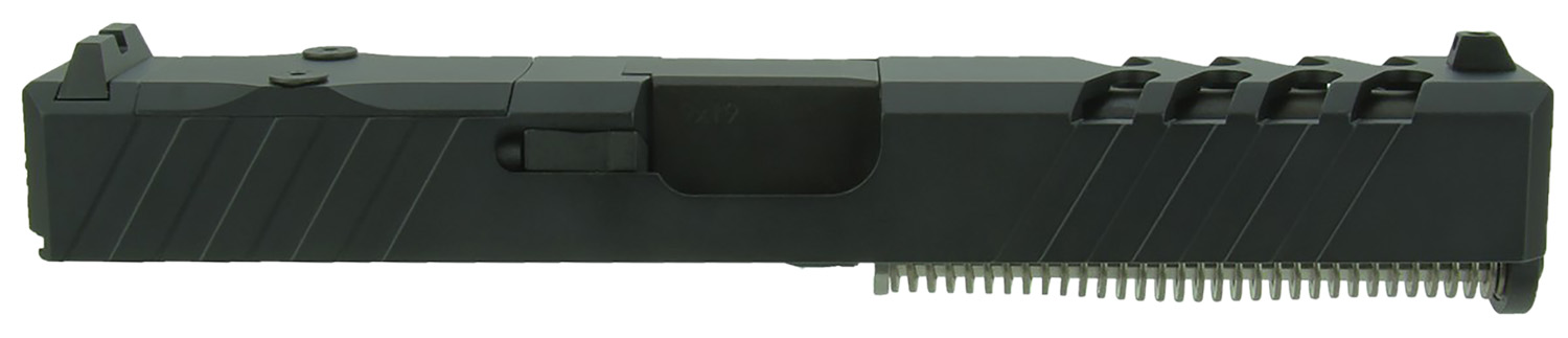 Black semi-automatic pistol slide component