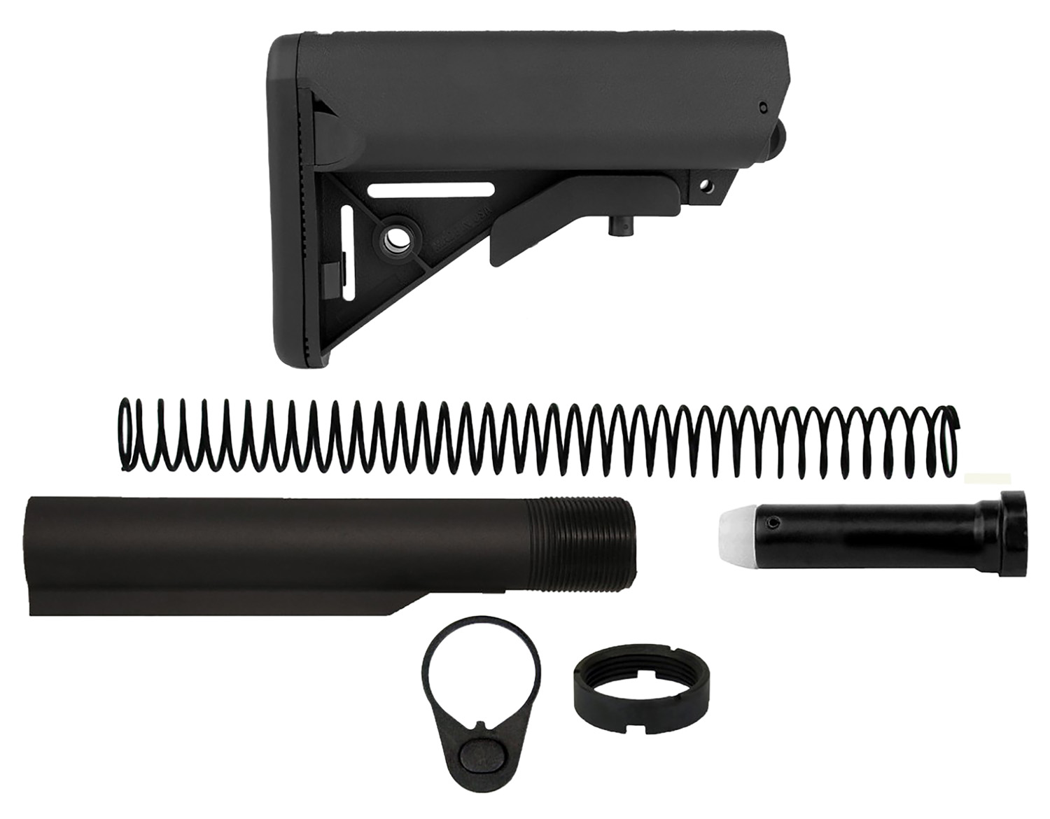 Adjustable rifle stock and buffer tube assembly components