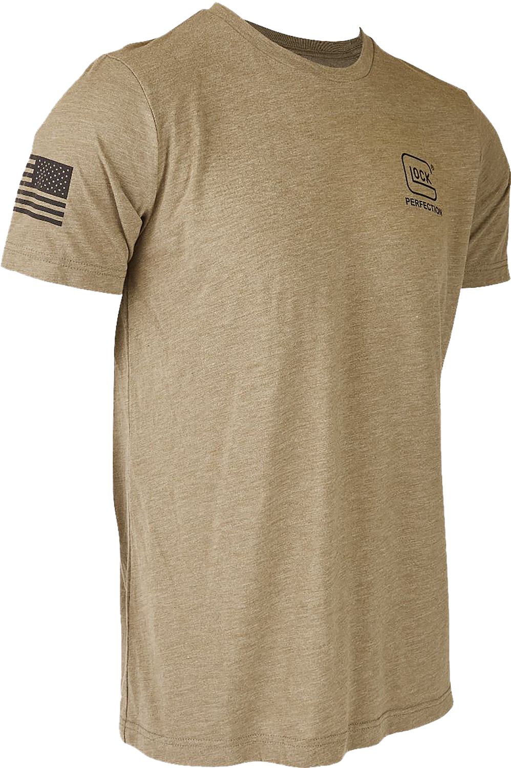 Tan Glock T-shirt with American flag sleeve