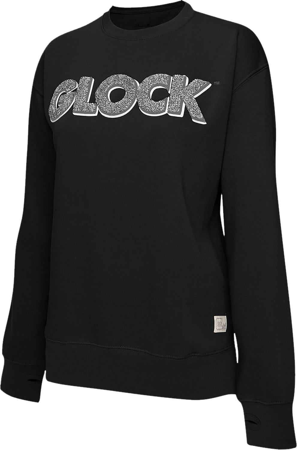 Black crewneck sweatshirt with glitter Glock logo