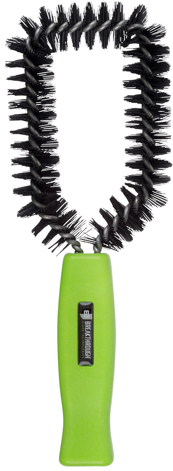 Green-handled looped bristle cleaning brush