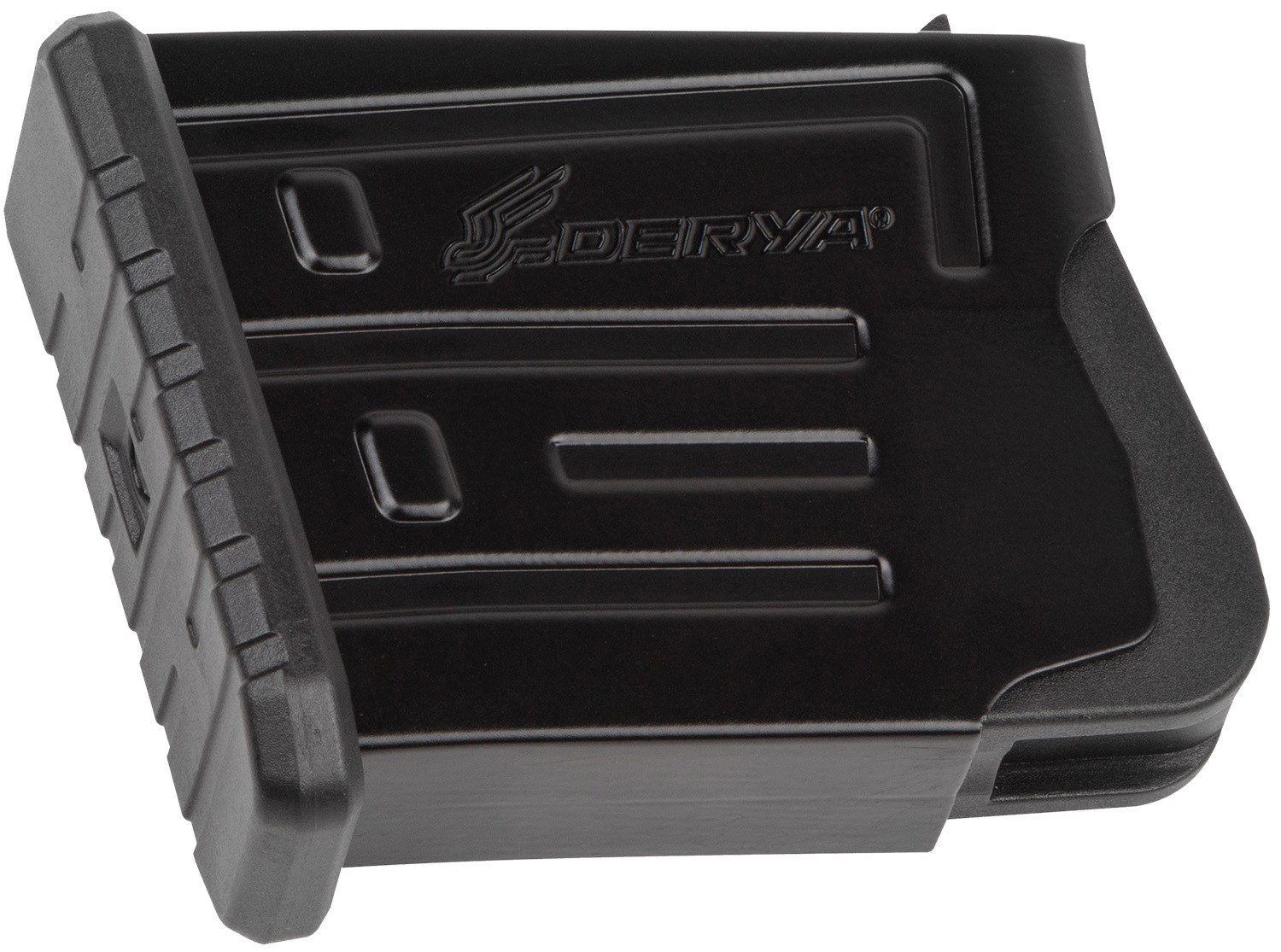 Black Derya firearm magazine on white background