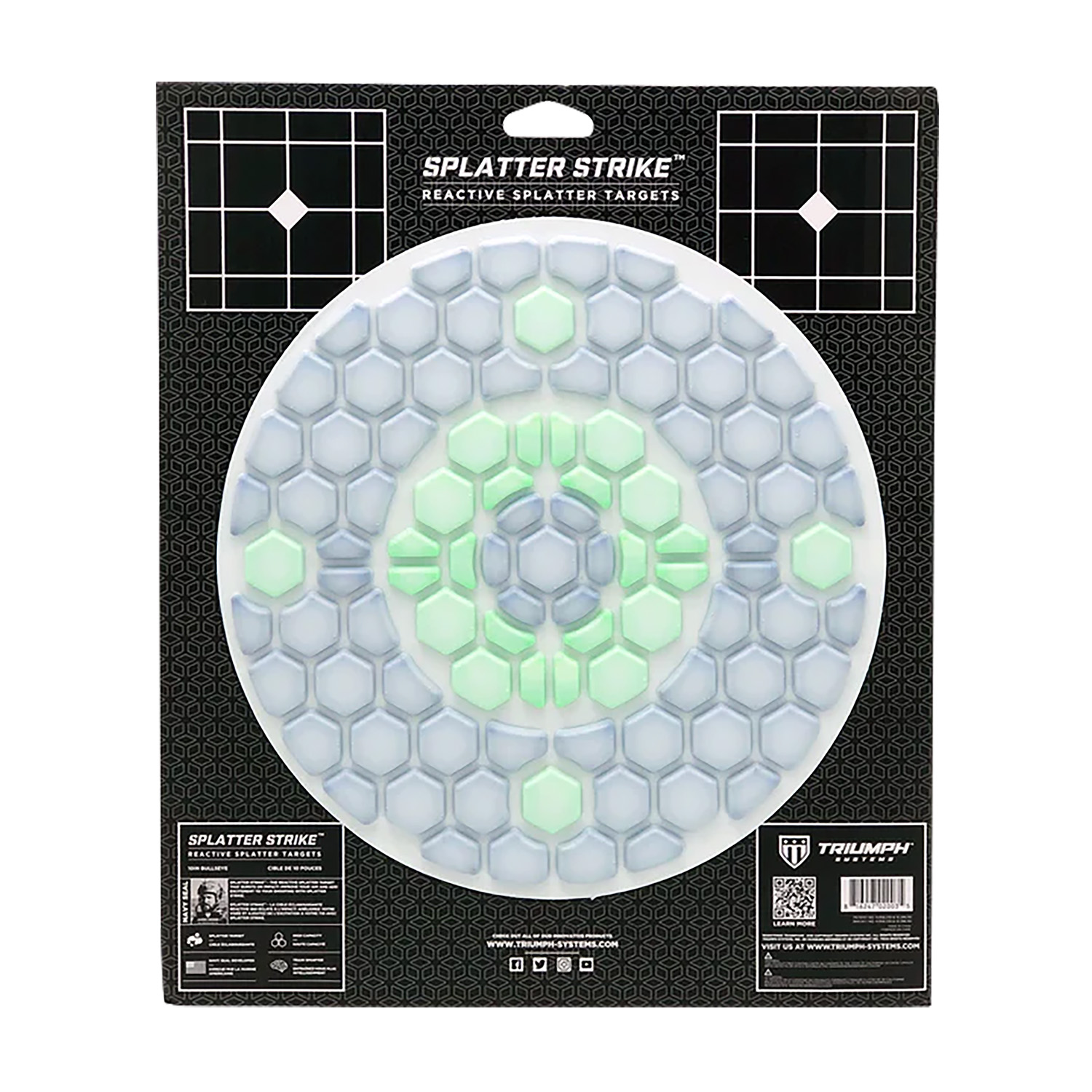 Reactive splatter shooting target with hex pattern