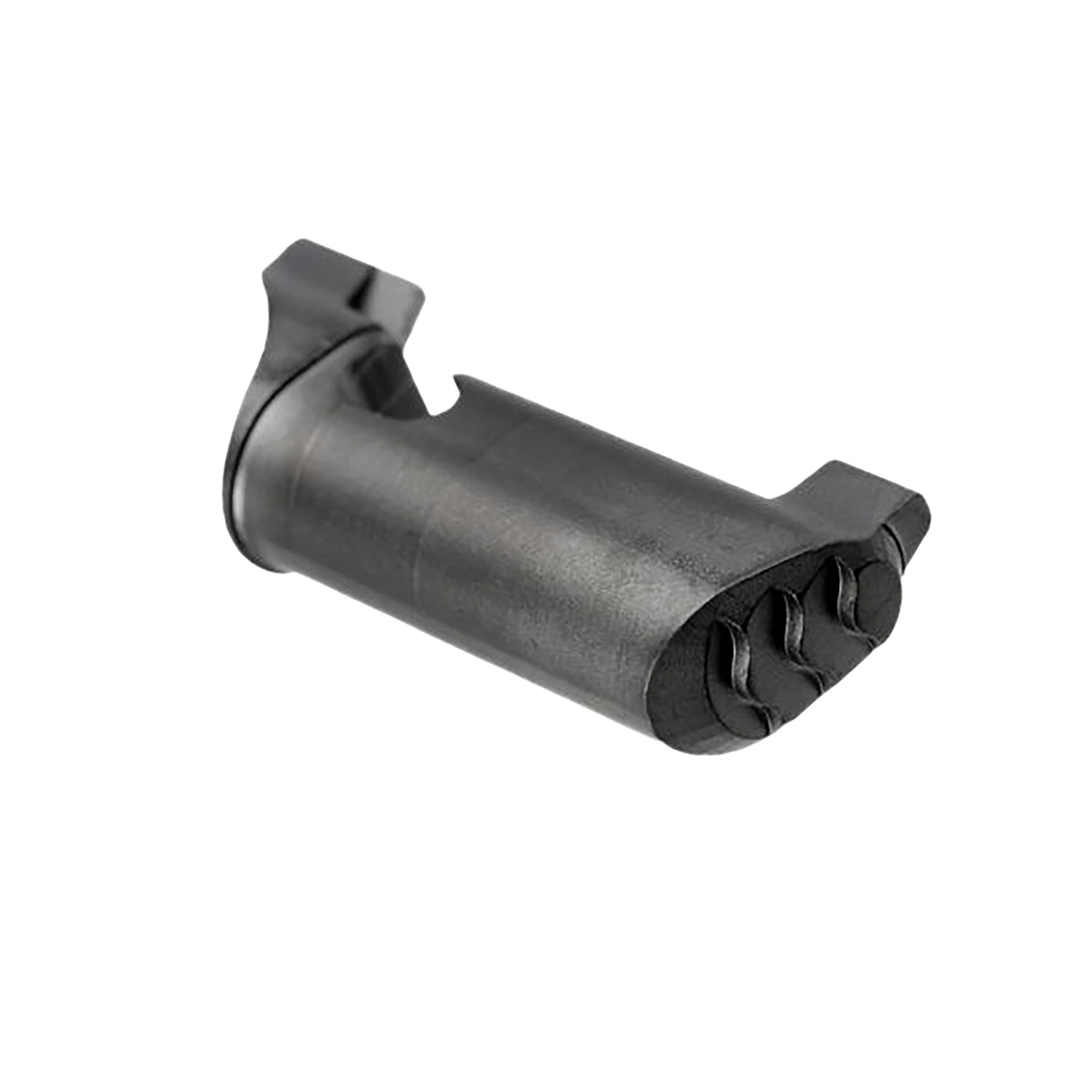 Black metal cylindrical mechanical component with notched end