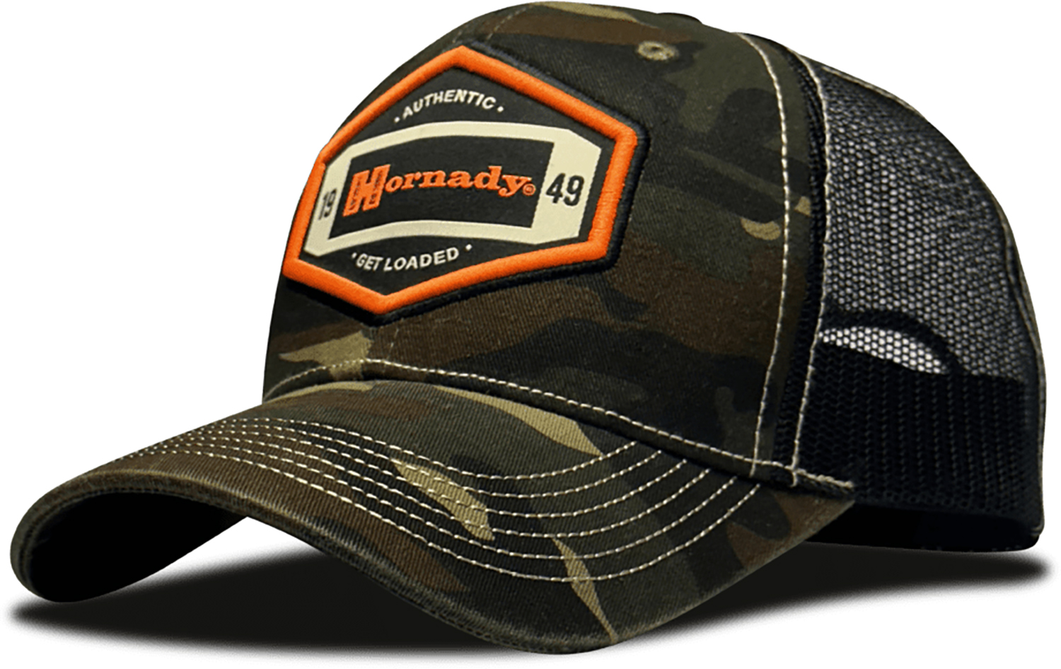 Camouflage Hornady trucker hat with mesh back