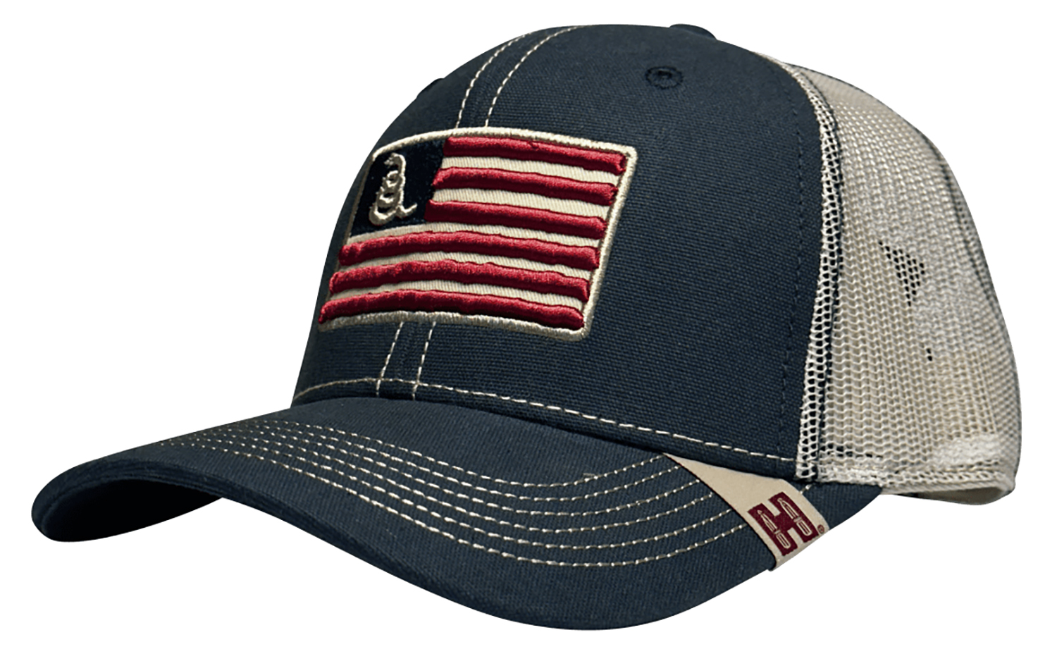 Navy trucker cap with embroidered American flag patch