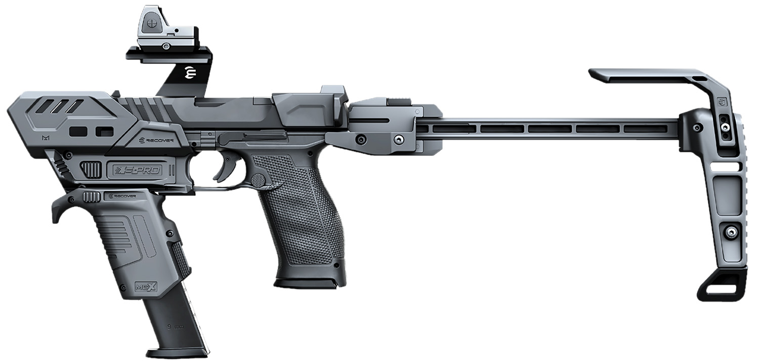Tactical handgun with stabilizing brace and red dot sight