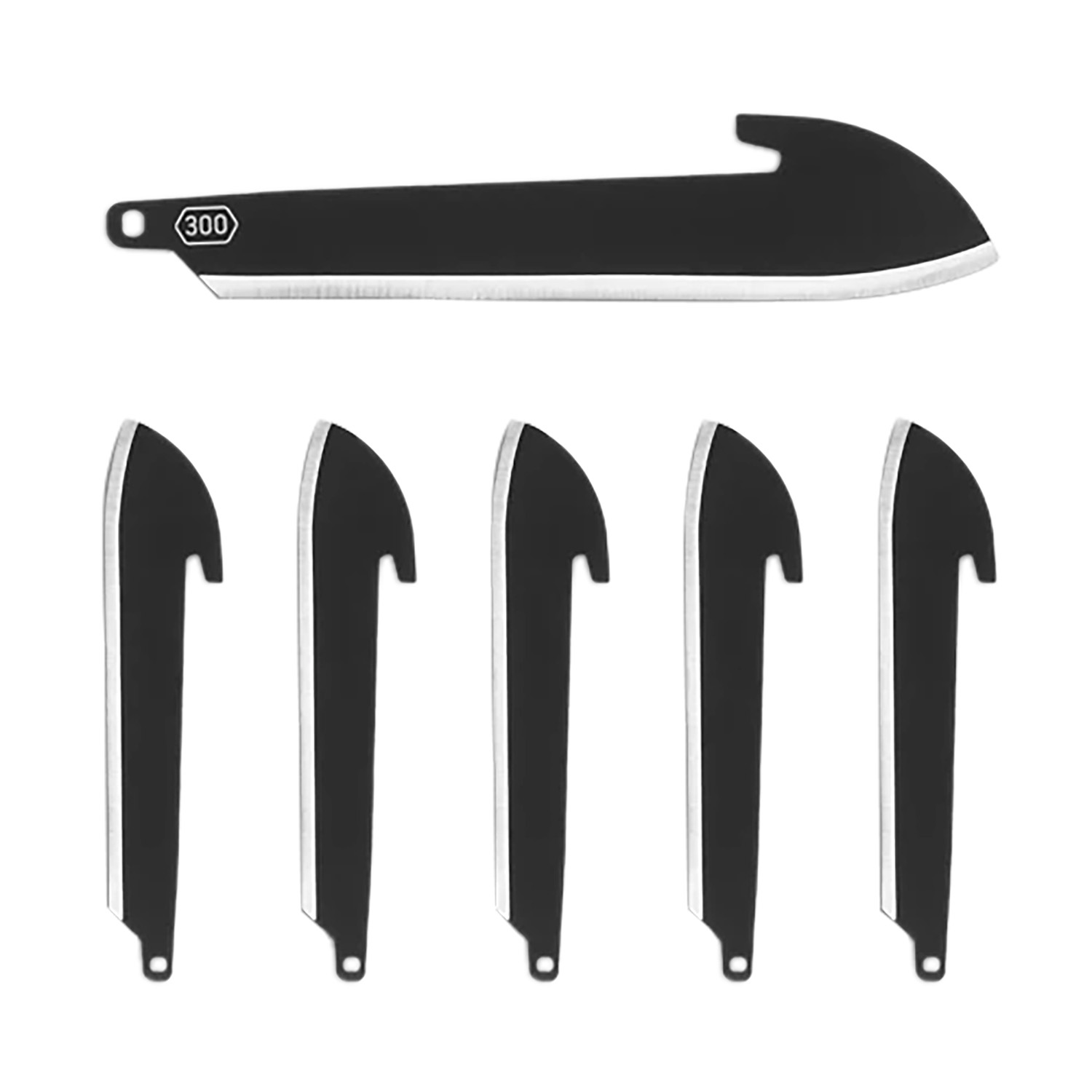 Black machete with interchangeable curved blades