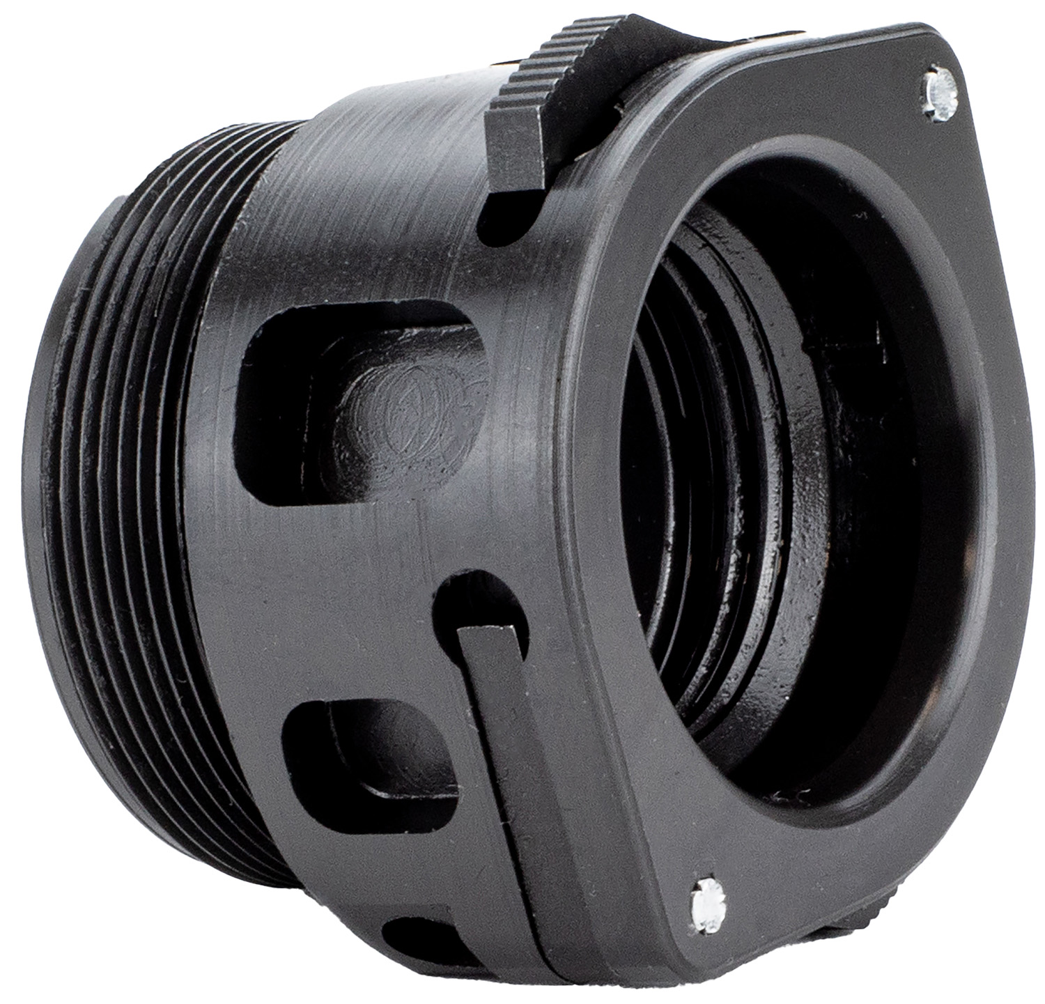 Black threaded plastic pipe fitting with flange