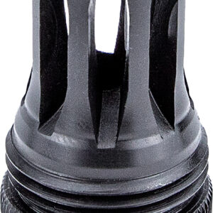 Black metal muzzle brake with threaded base