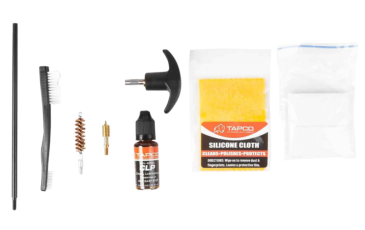 Gun cleaning kit with rod, brushes, oil
