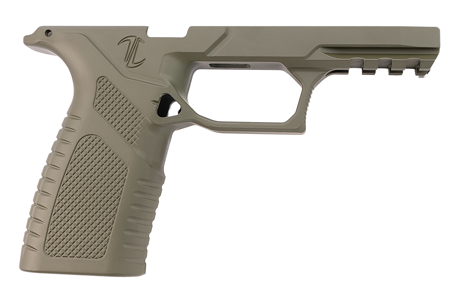 Tan polymer pistol frame without slide