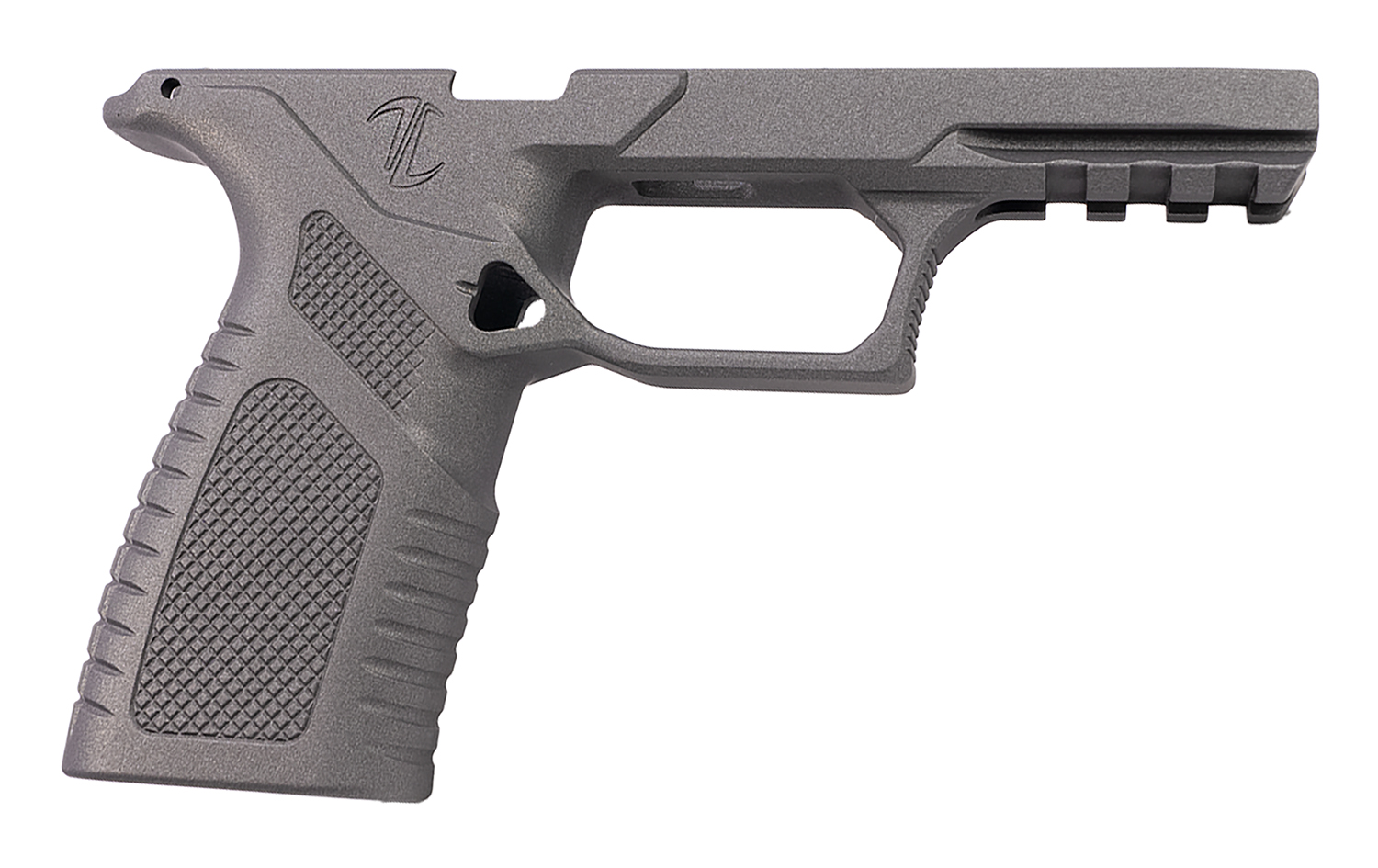 Polymer handgun frame with textured grip and rail