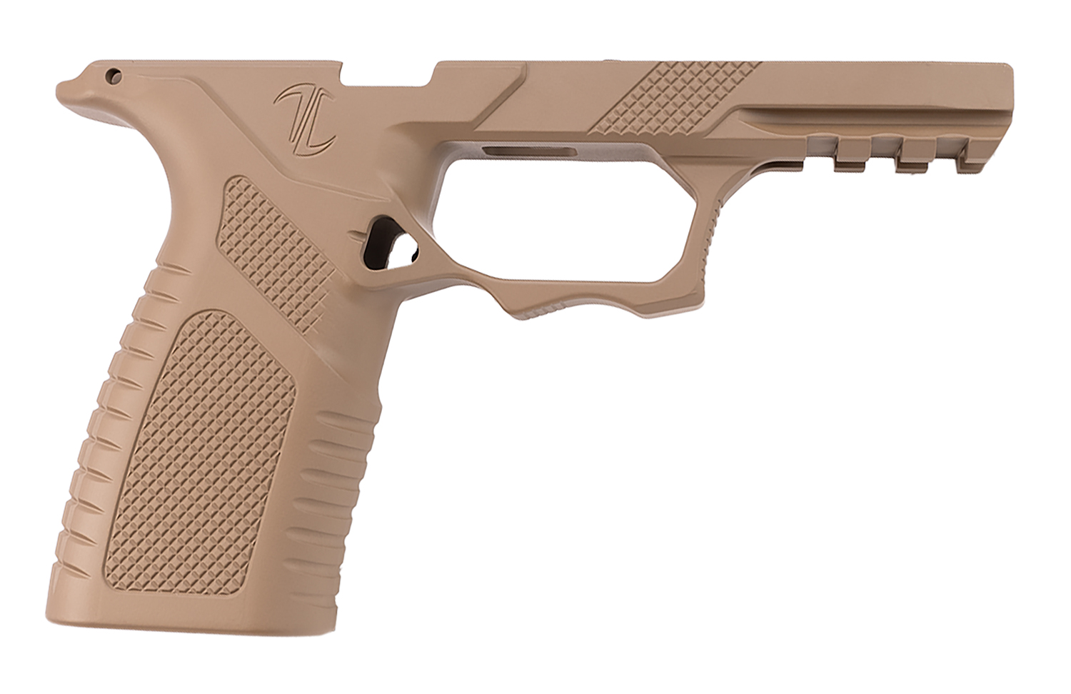 Tan polymer handgun frame without slide
