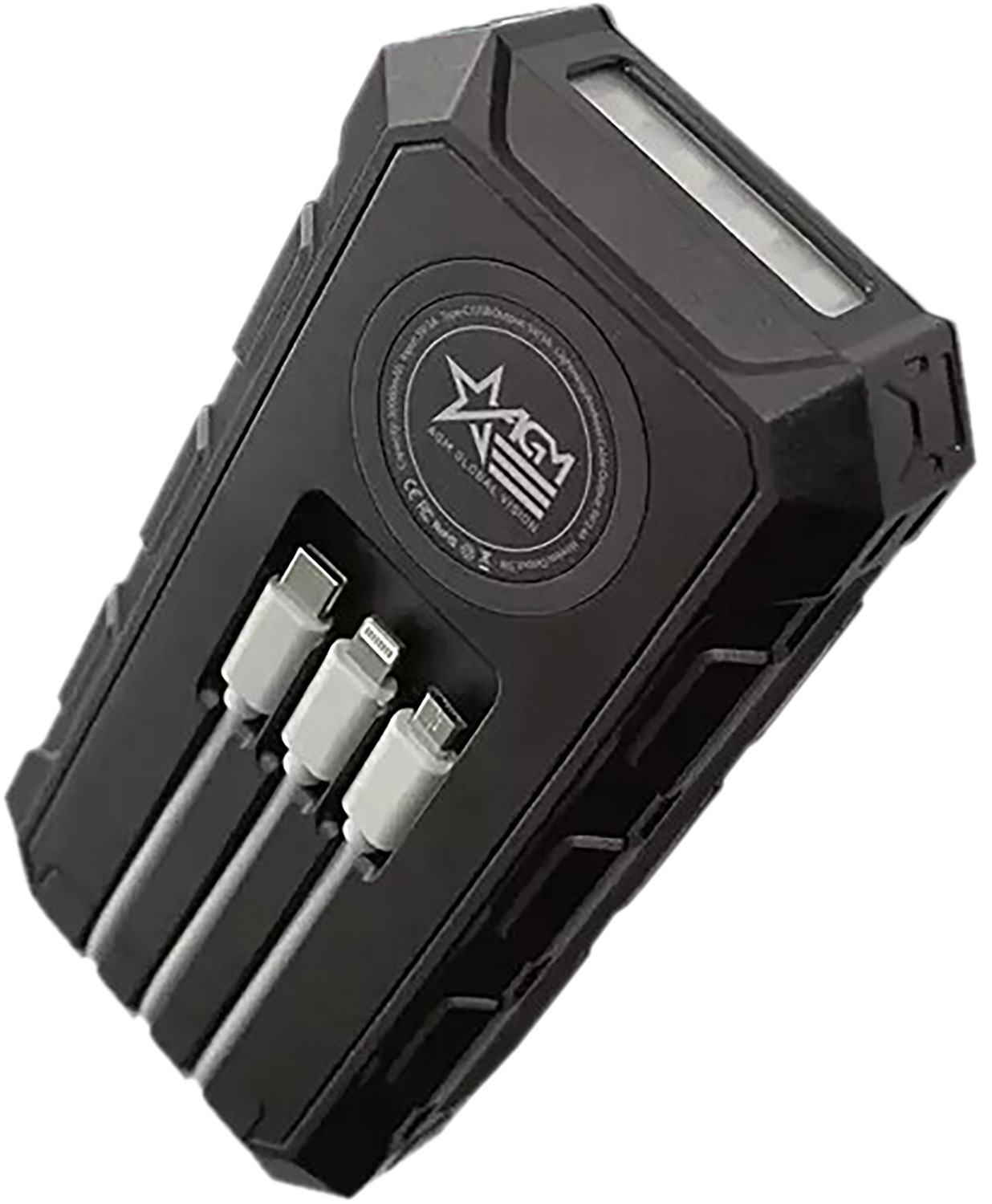 Rugged portable power bank with built-in charging cables