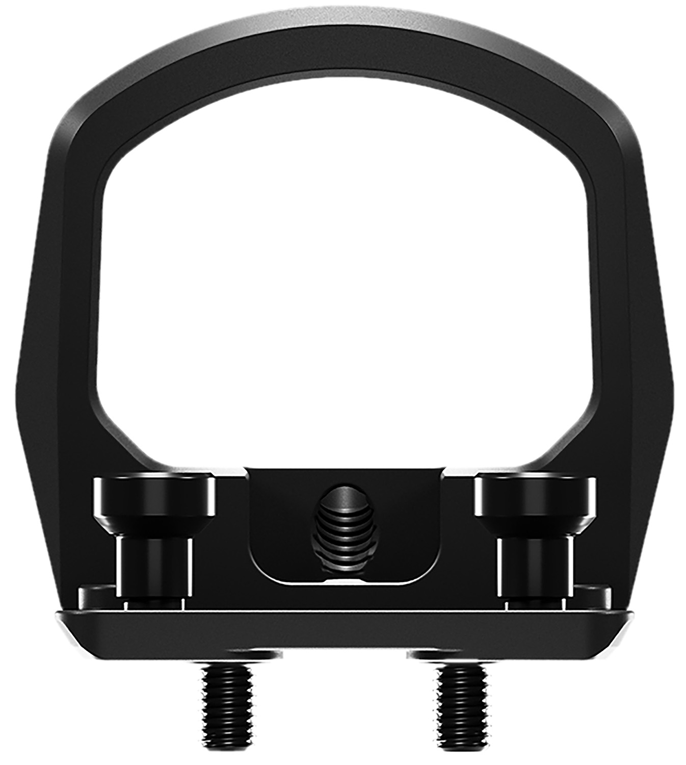 Black metal mounting bracket with threaded bolts