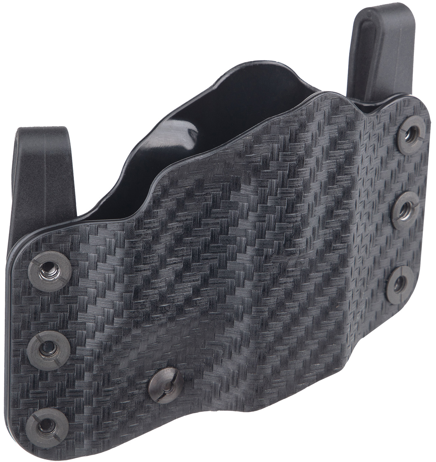Black carbon fiber handgun holster with belt clip