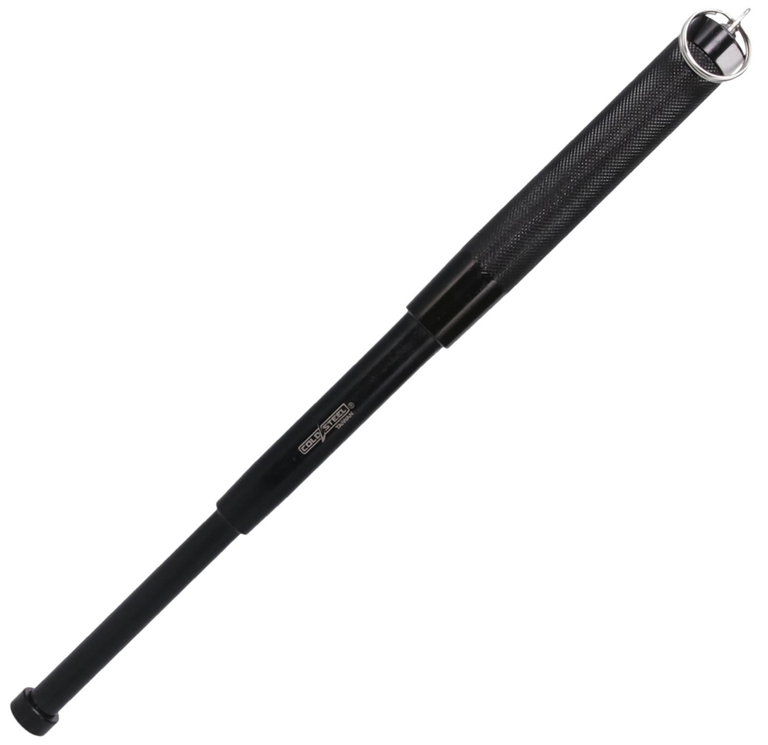 Black telescopic police baton with textured grip