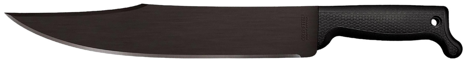 Black machete with textured handle on white background