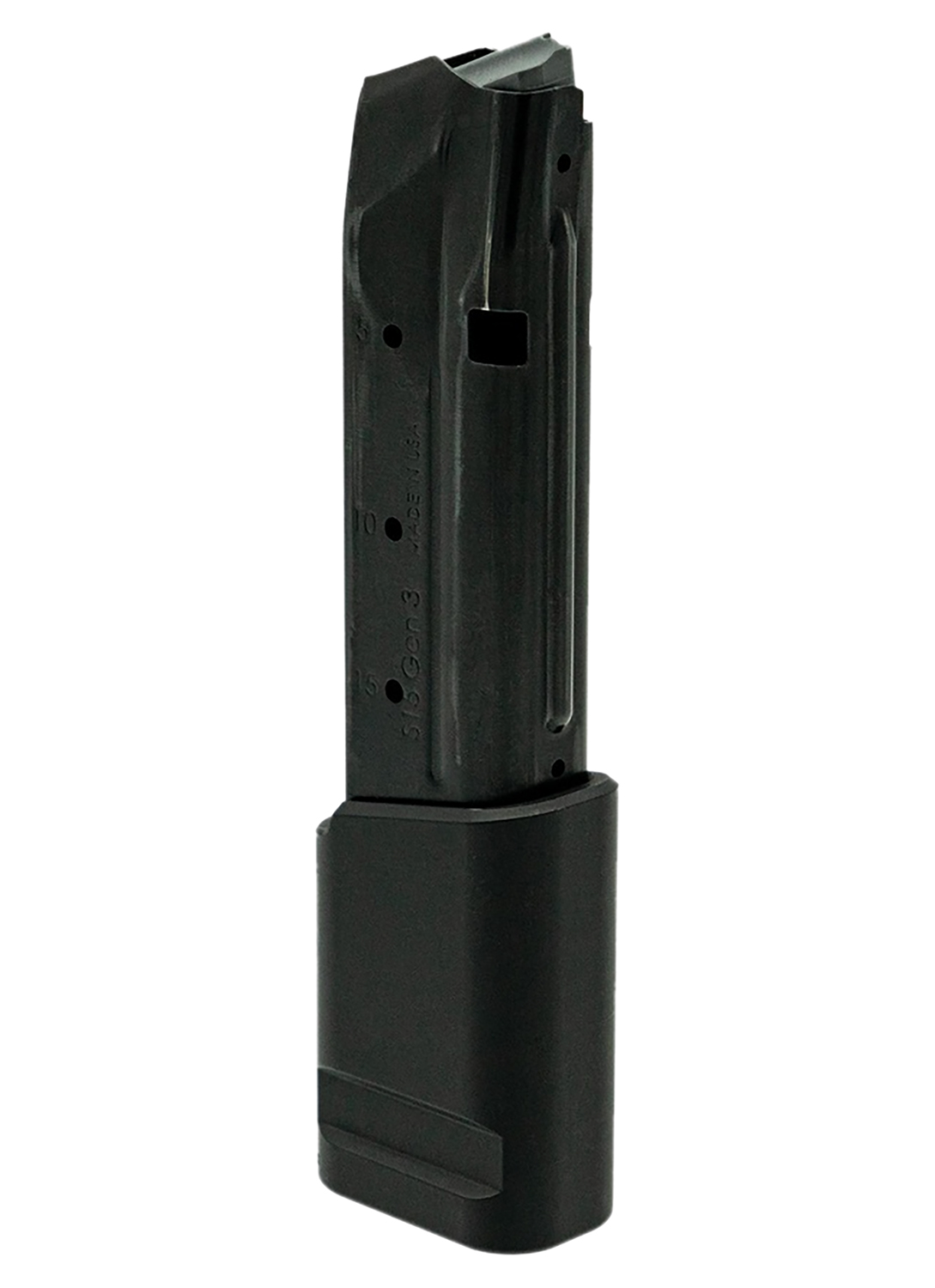 Black handgun magazine on white background