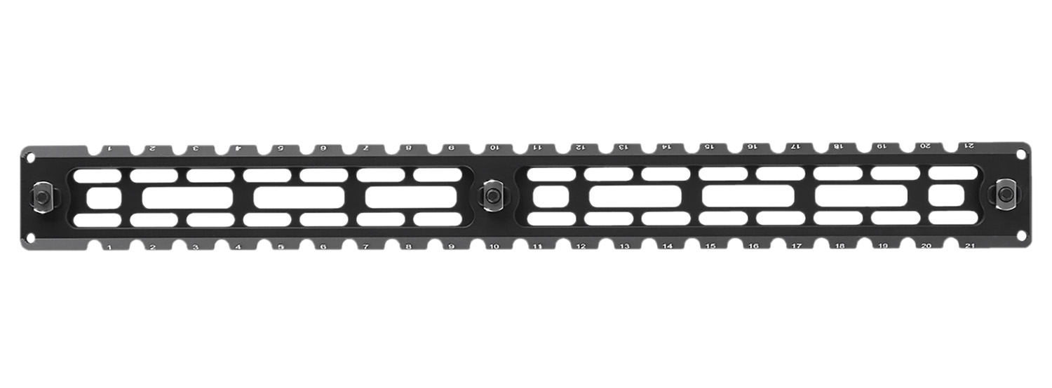 Black metal rack cable management panel