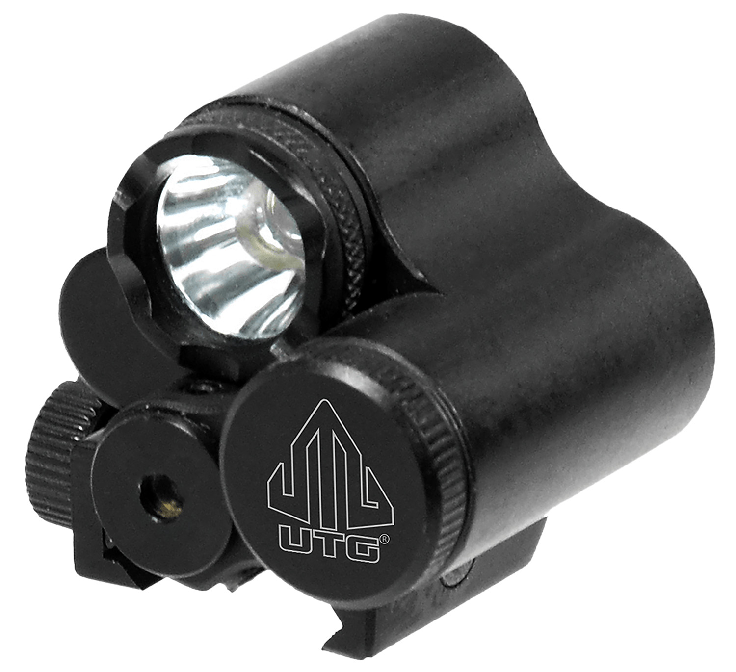 Black UTG tactical weapon-mounted flashlight close-up