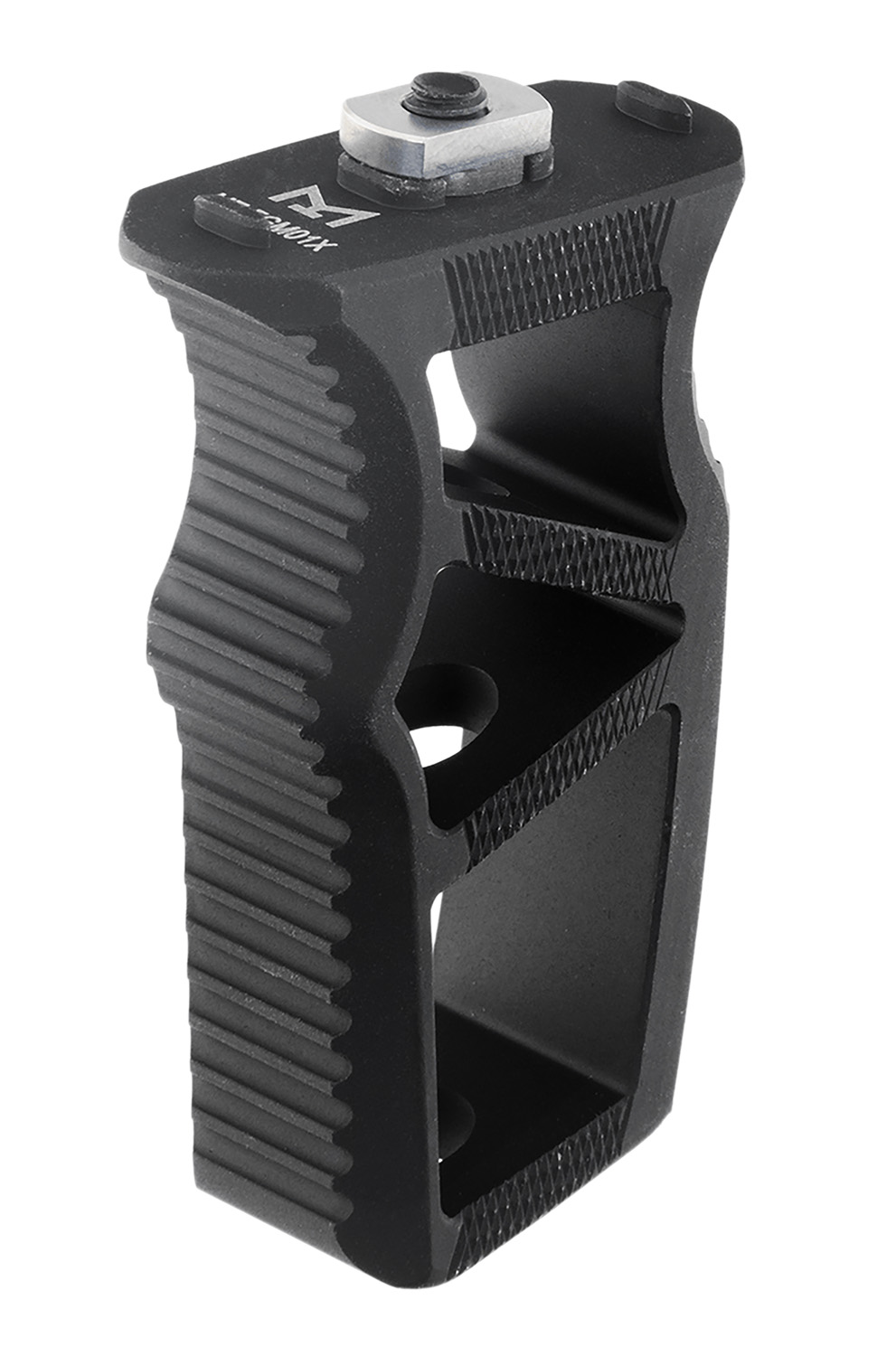Black aluminum angled foregrip for rifle rail