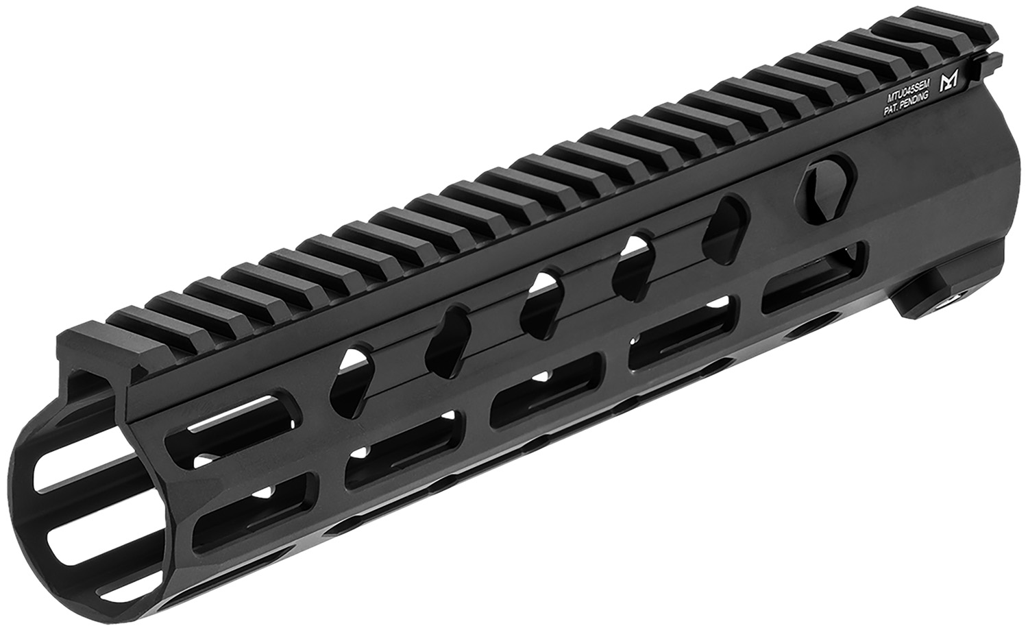 Black AR-style rifle handguard with top rail